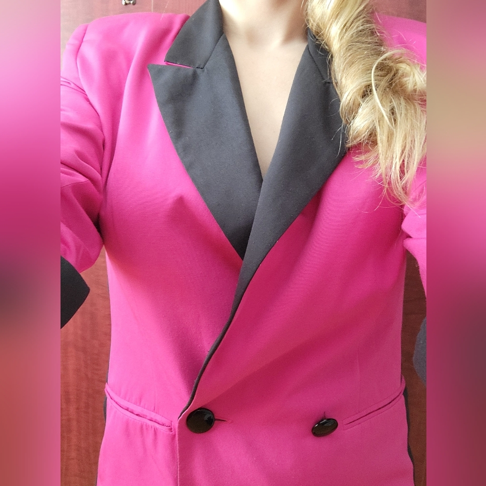 Vintage Hot Pink Blazer with Black Lapel